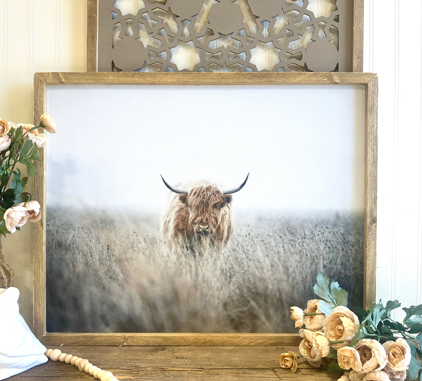 Highland cow muted framed canvas wall set