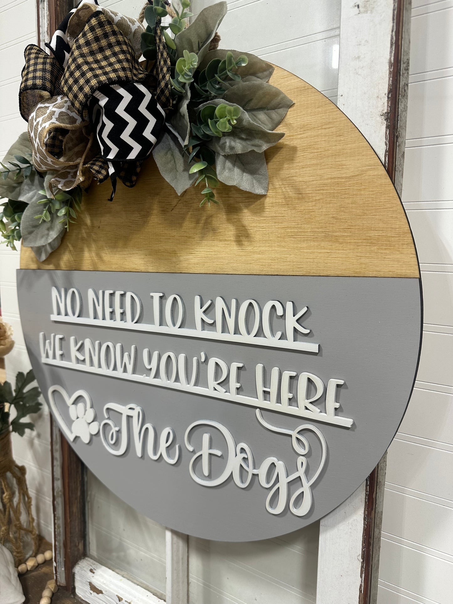 No need to knock wood doggy door wreath