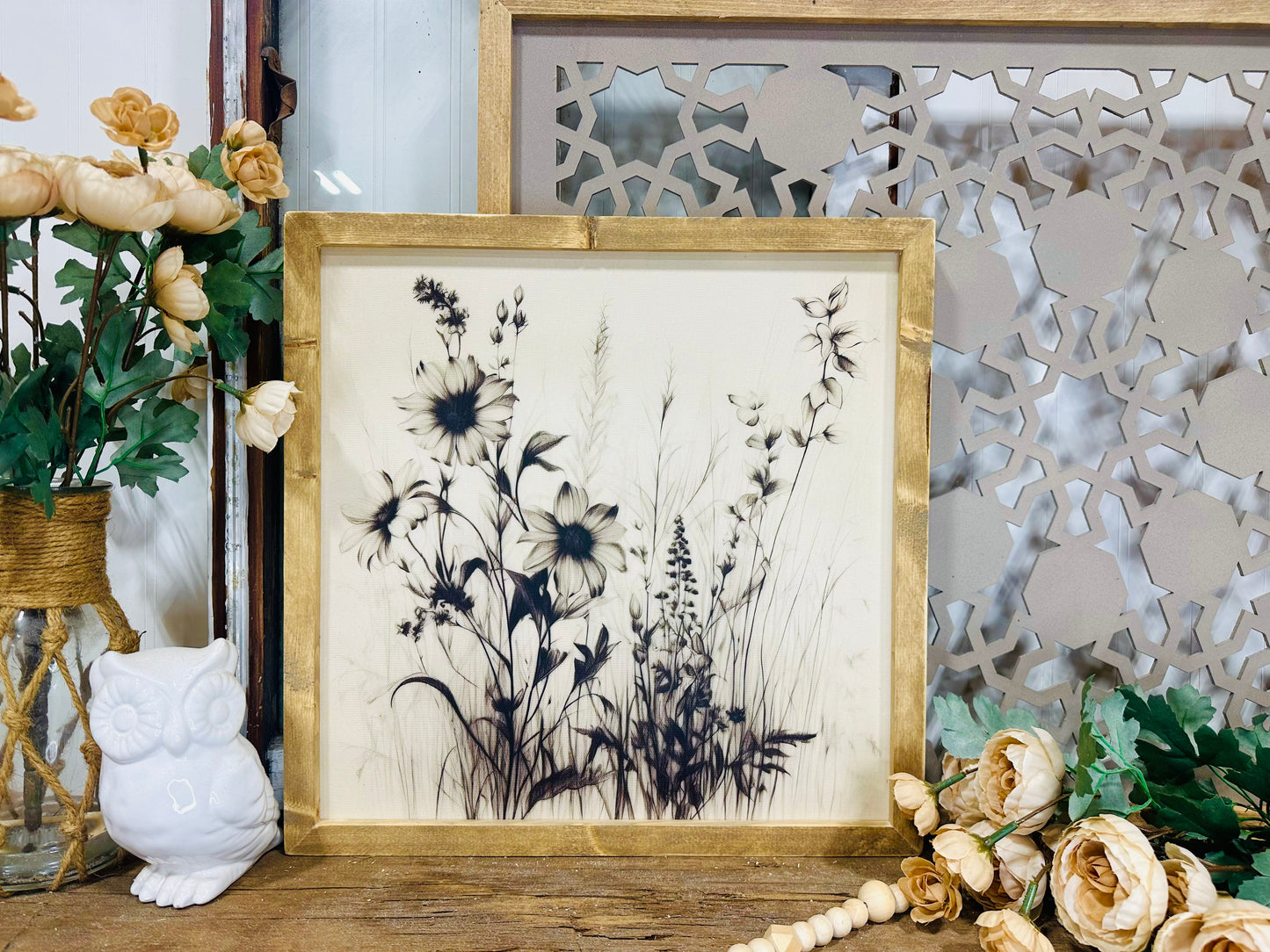 Vintage floral wood framed canvas print #1