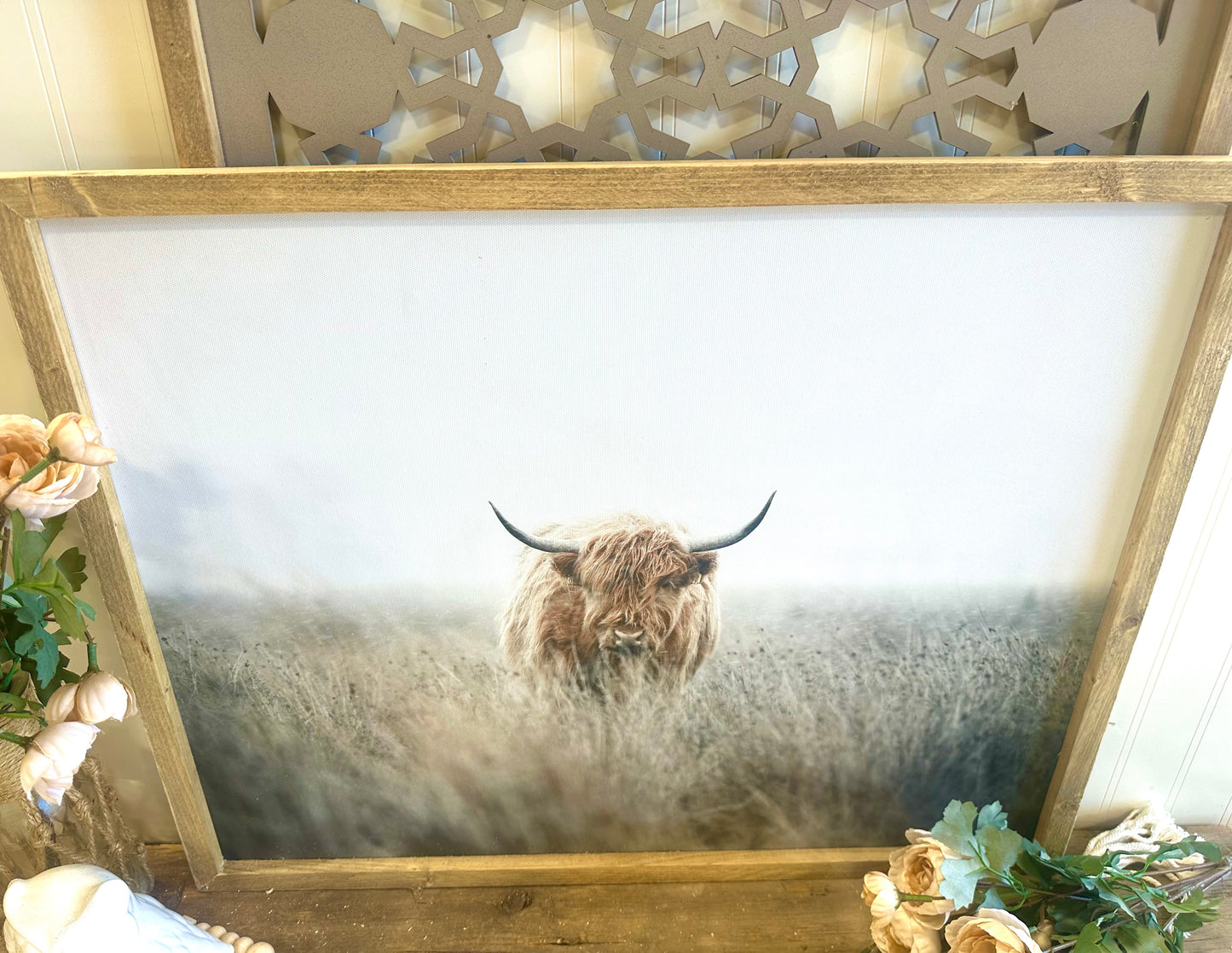 Highland cow muted framed canvas wall set