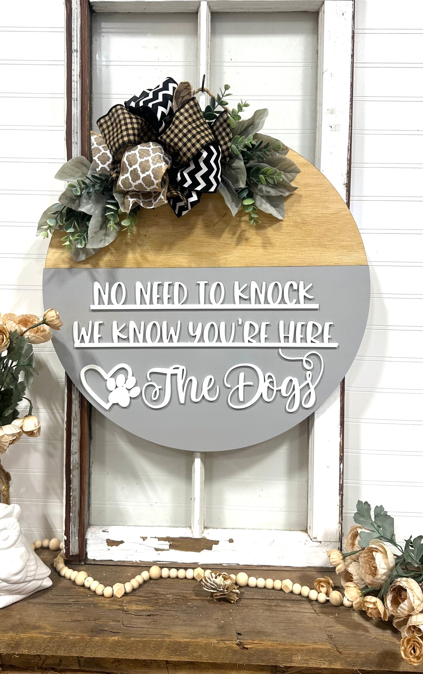 No need to knock wood doggy door wreath