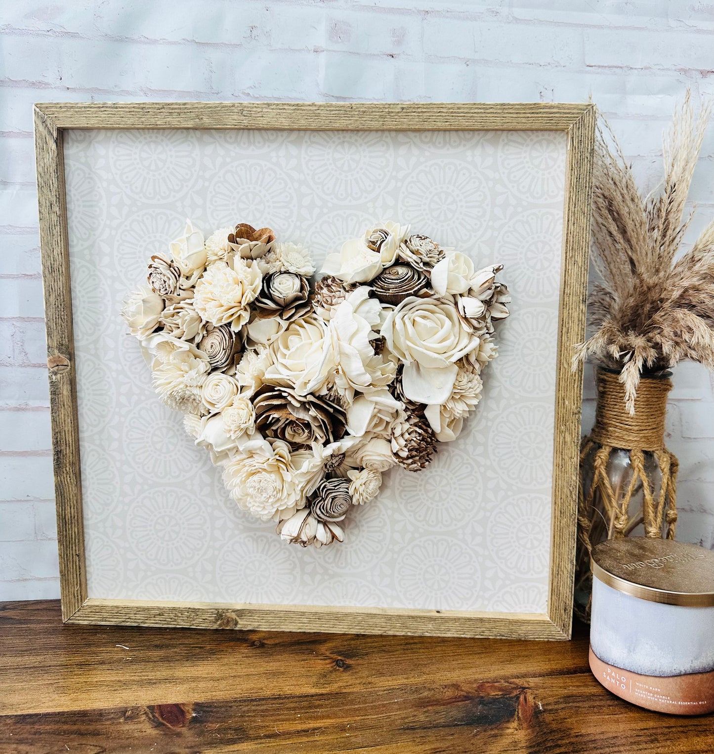 Wood flower heart sign