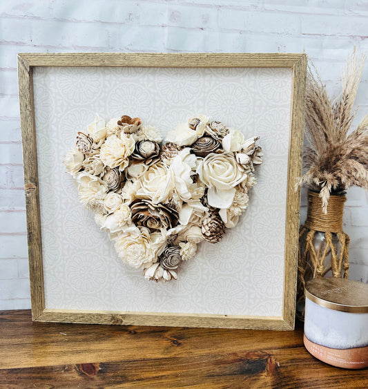 Wood flower heart sign