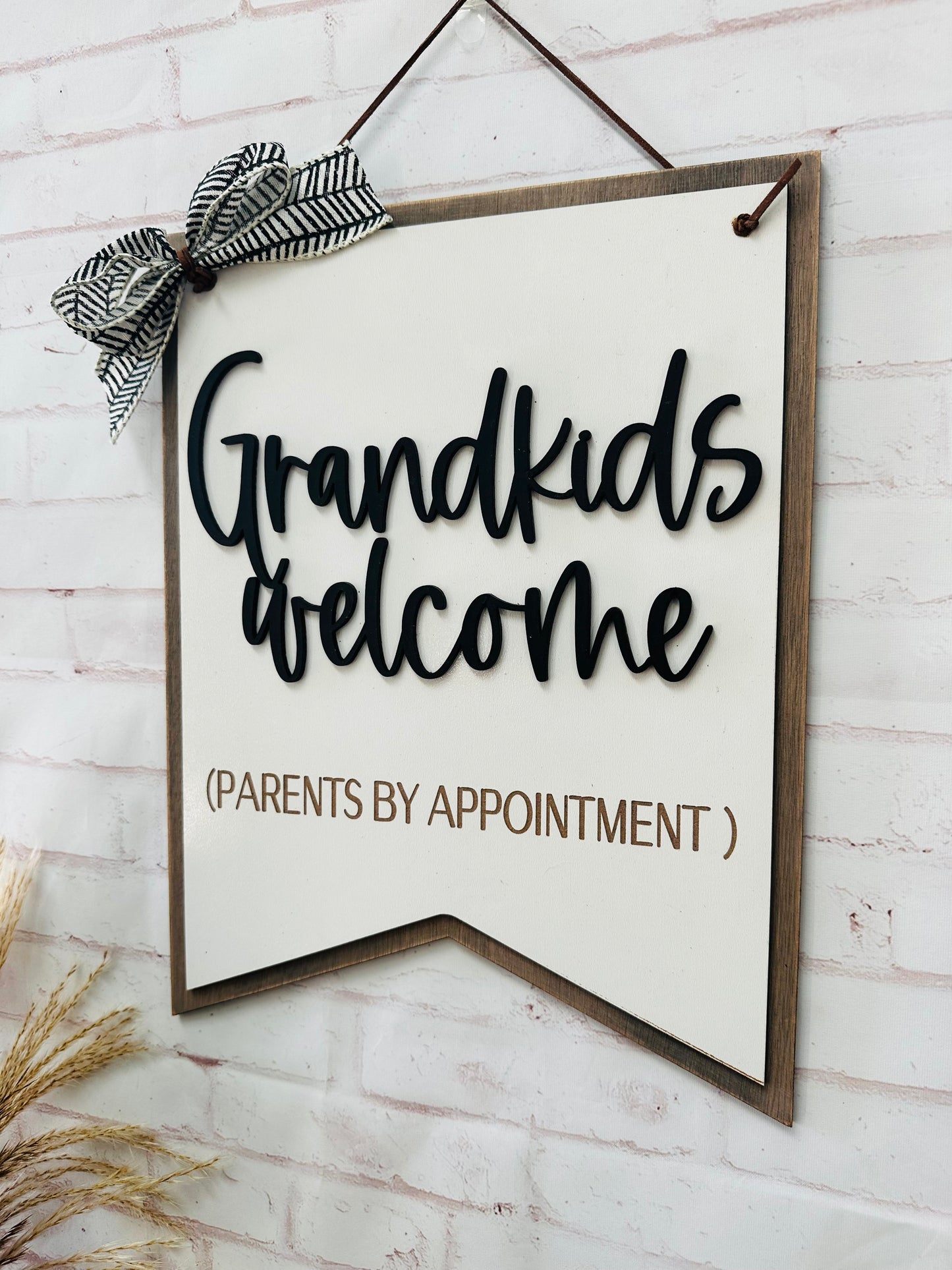 Grandkids welcome parents by appointment engraved wood sign