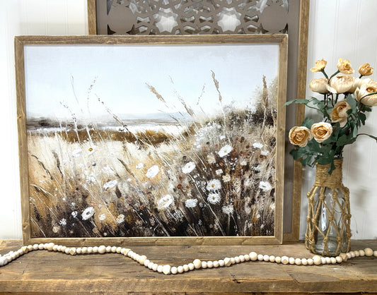 Floral field wood framed canvas wall art