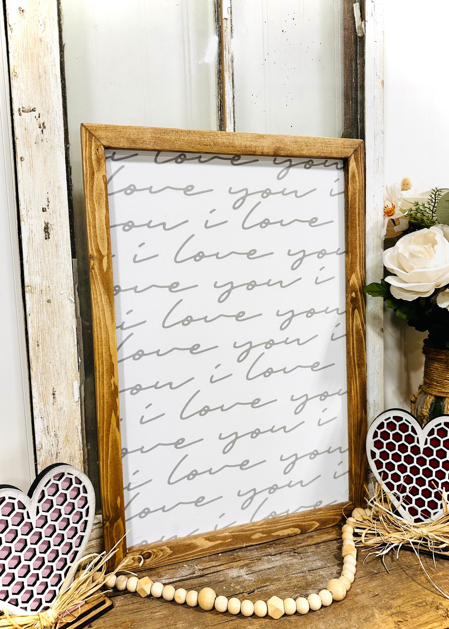 I love you Valentines Day inspired wood framed Canvas print