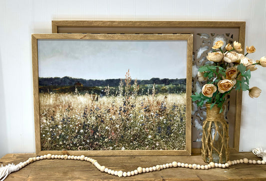 Watercolor vintage field wood framed canvas print