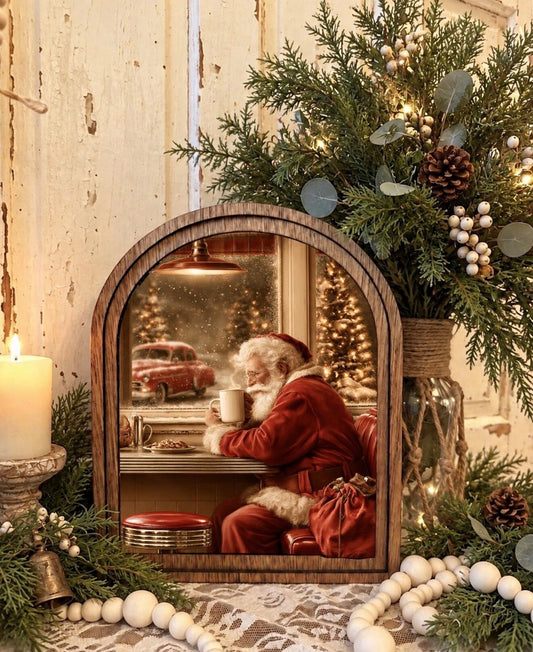 Vintage Santa Wood Framed Canvas Art