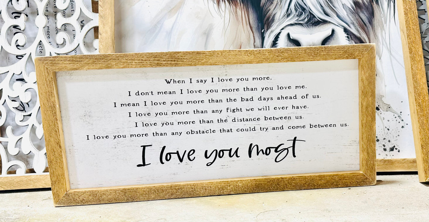 I love you most canvas mini framed sign