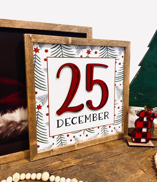 December 25 wood framed canvas sign