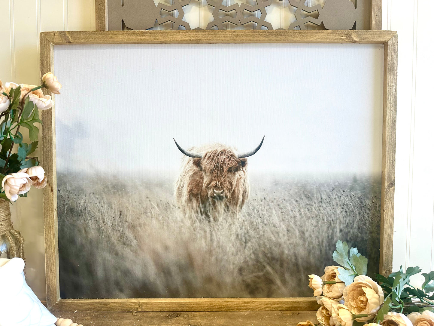 Highland cow muted framed canvas wall set