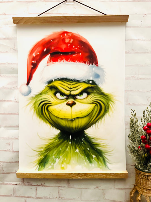 Grinch canvas scroll sign.