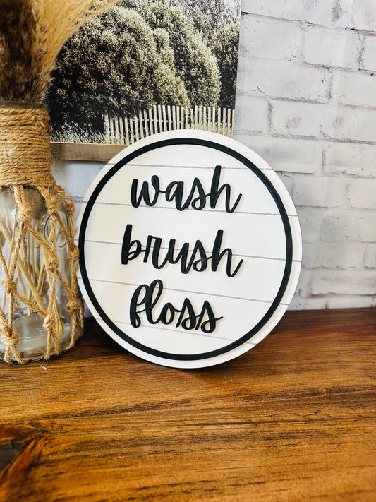 Wash brush floss mini bathroom shelf sign cute farmhouse bath decor half bathroom decor