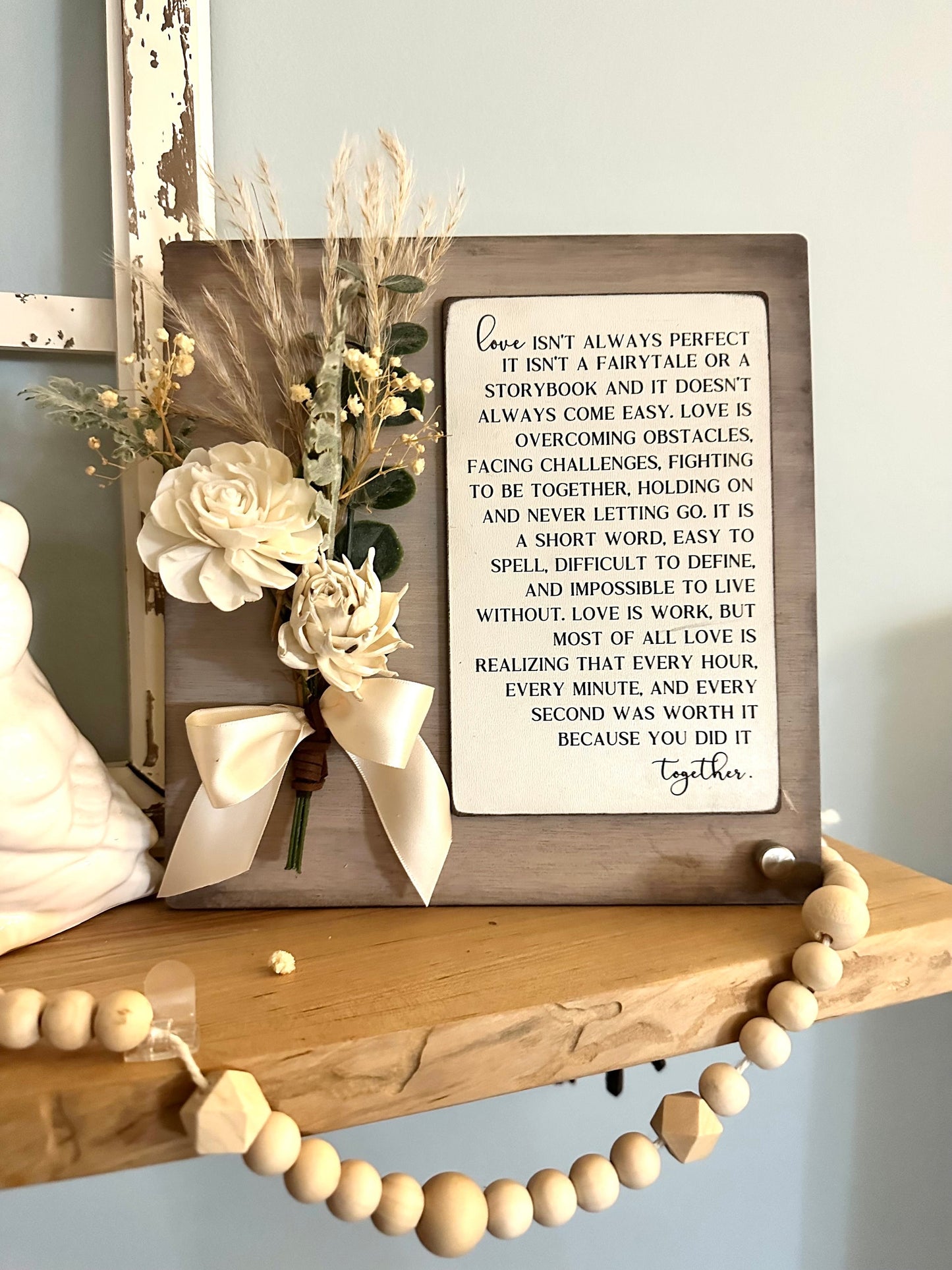 Dried floral wooden sign romantic bridal shower gift anniversary gift for her unique anniversary gift