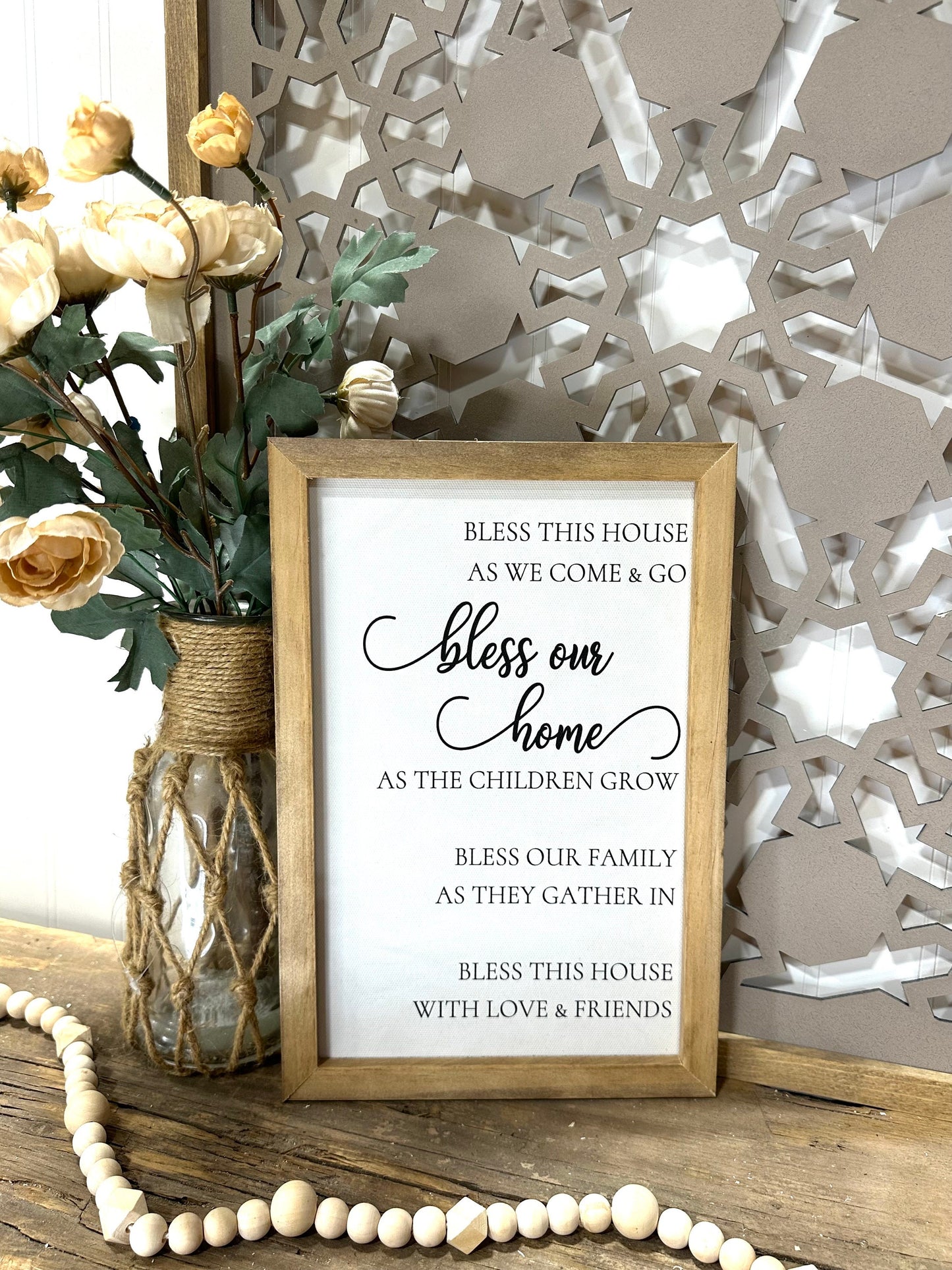Framed 'Bless Our Home' Canvas, Farmhouse Entryway Wall Decor