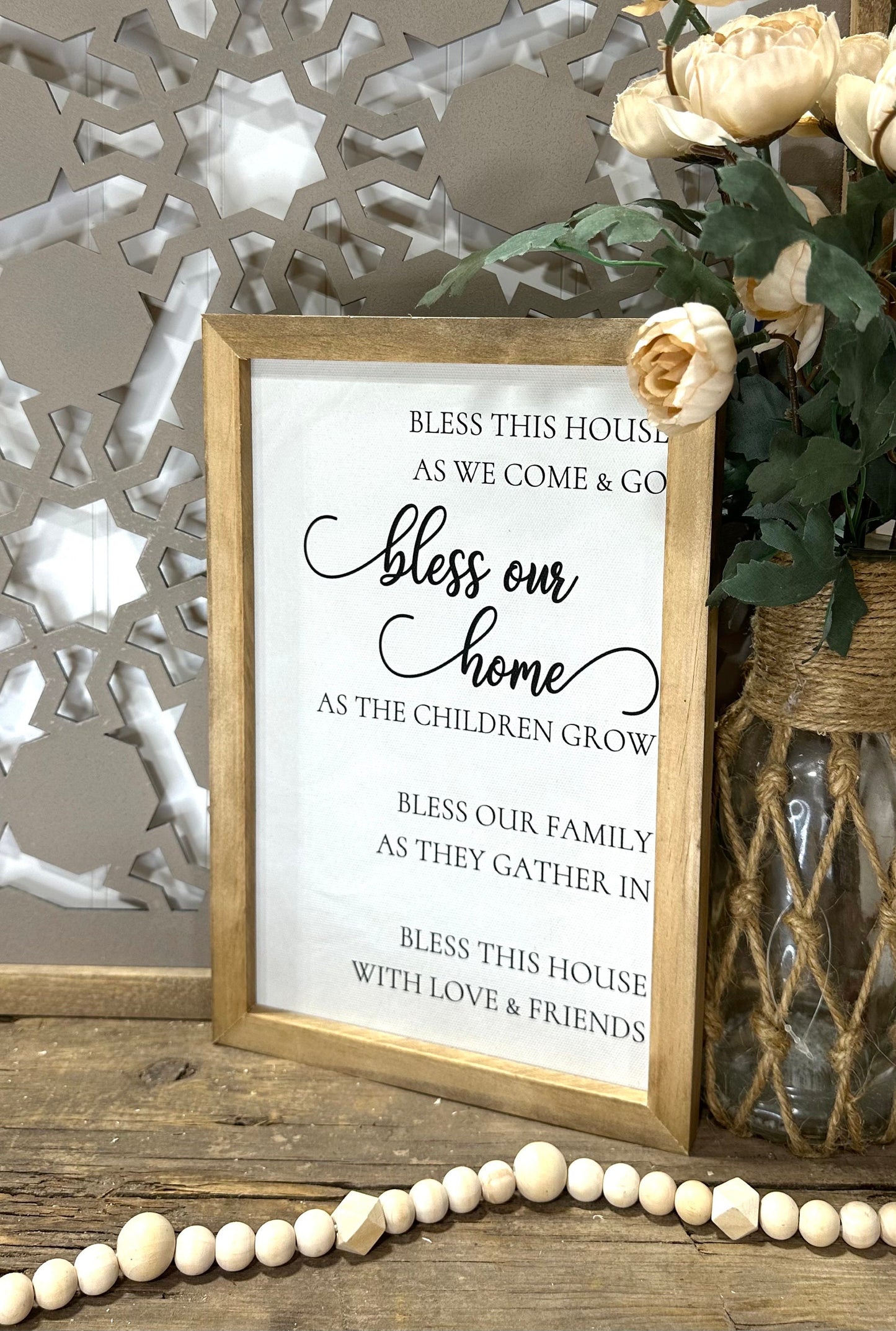 Framed 'Bless Our Home' Canvas, Farmhouse Entryway Wall Decor