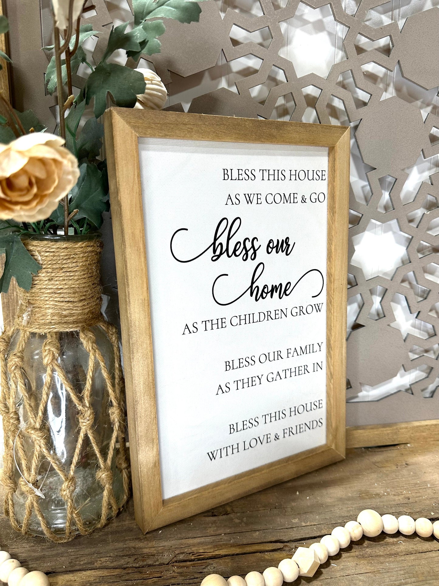 Framed 'Bless Our Home' Canvas, Farmhouse Entryway Wall Decor