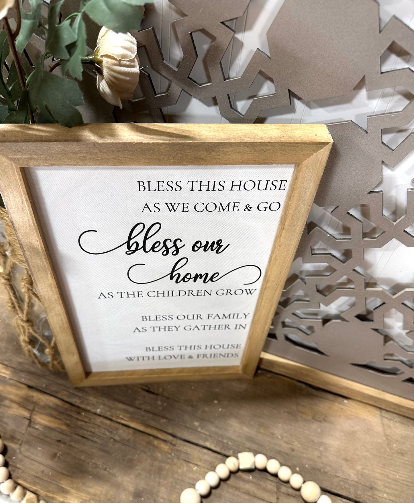 Framed 'Bless Our Home' Canvas, Farmhouse Entryway Wall Decor