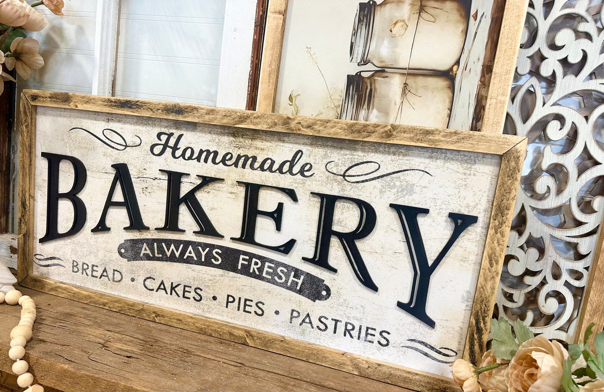 Bakery kitchen farmhouse rustic sign framed canvas wood kitchen sign