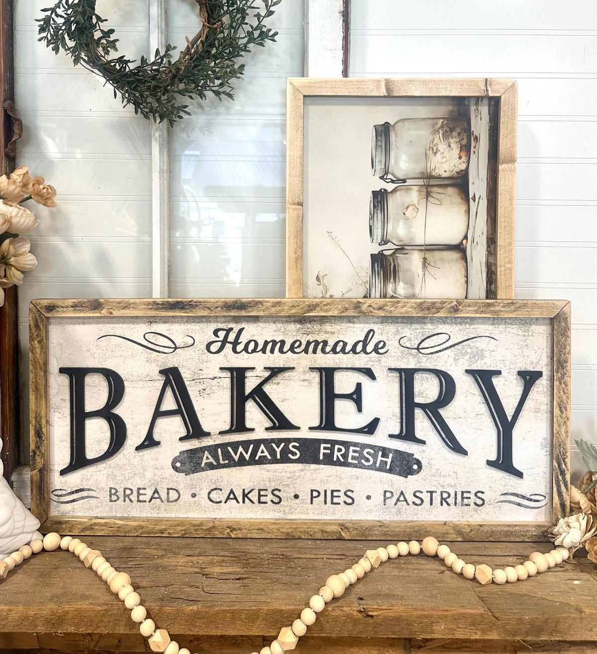 Bakery kitchen farmhouse rustic sign framed canvas wood kitchen sign