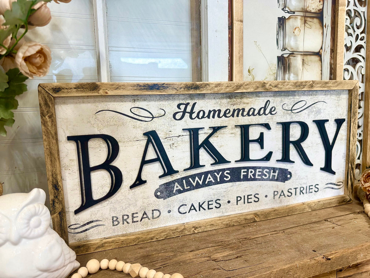 Bakery kitchen farmhouse rustic sign framed canvas wood kitchen sign