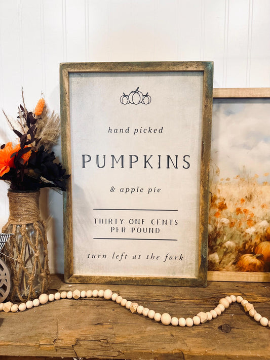 Autumn pumpkins hand picked framed canvas sign cute mantle fall wall plaque autumn home decor