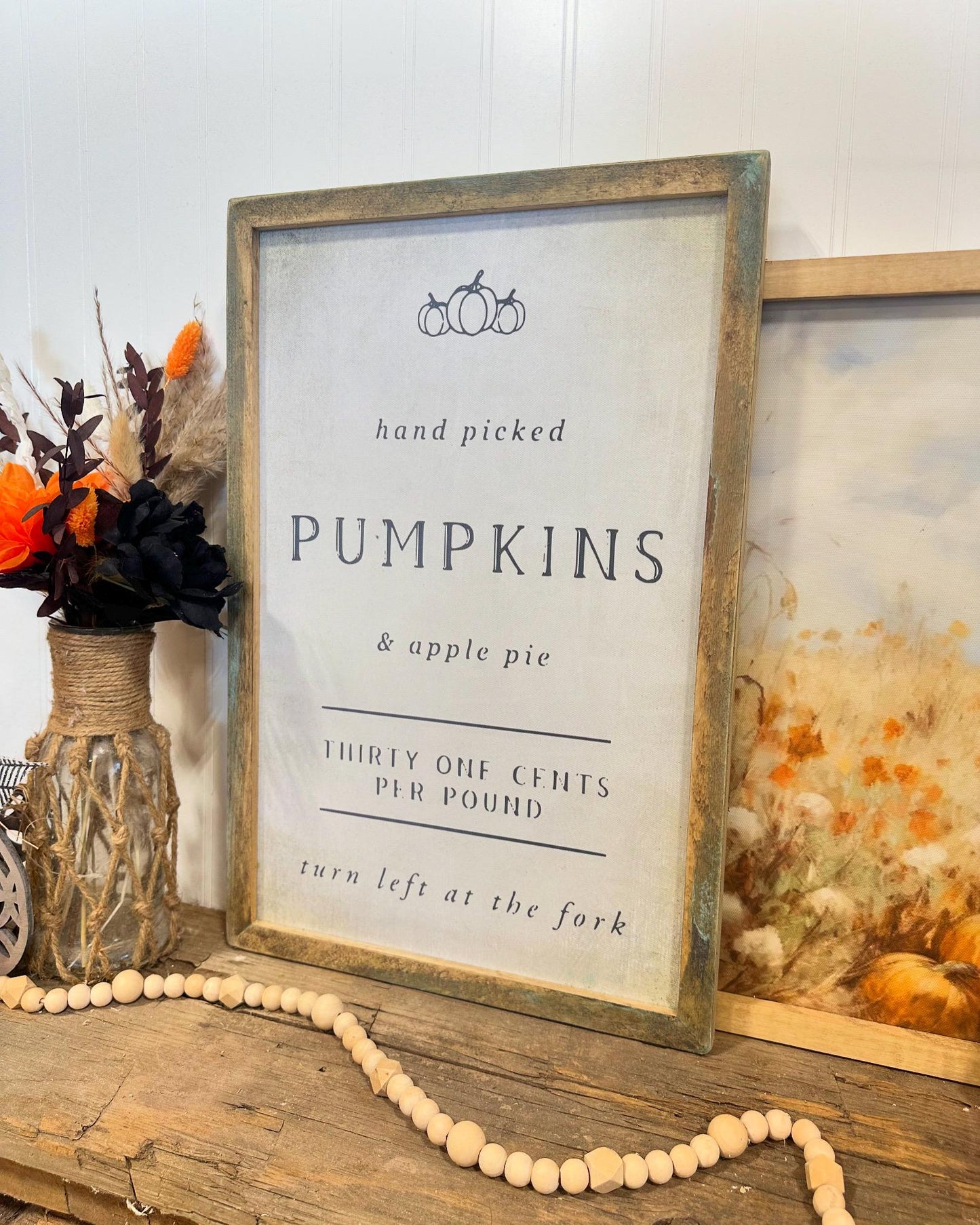 Autumn pumpkins hand picked framed canvas sign cute mantle fall wall plaque autumn home decor