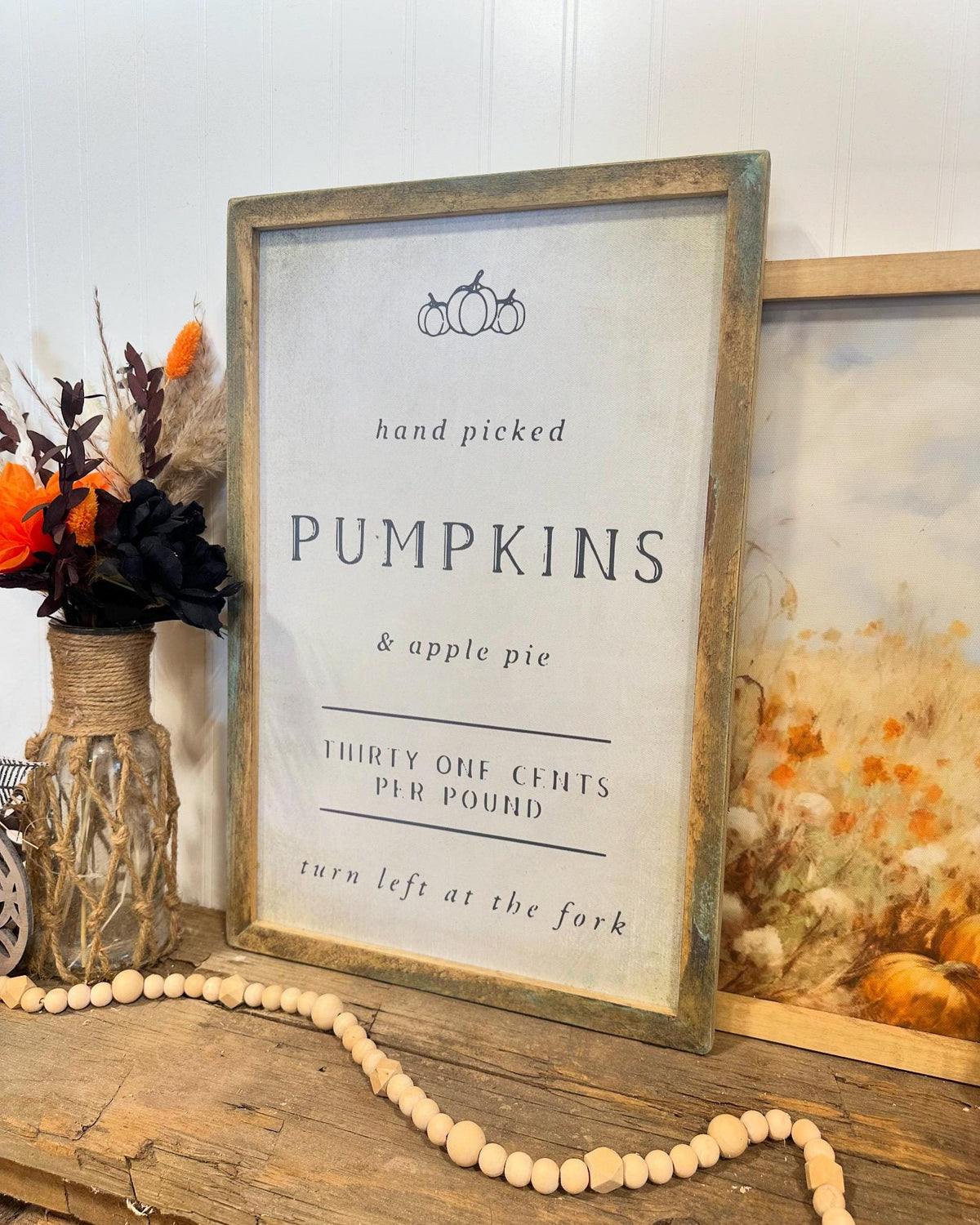 autumn Pumpkin Wood framed farmhouse canvas wall art