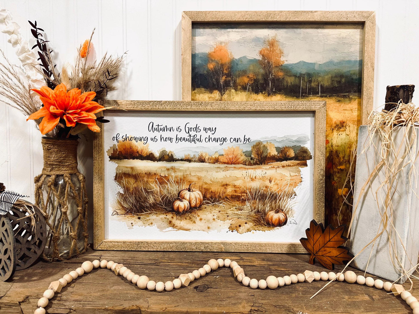 Autumn inspirational fall wall plaque Change is beautiful wood framed sign
