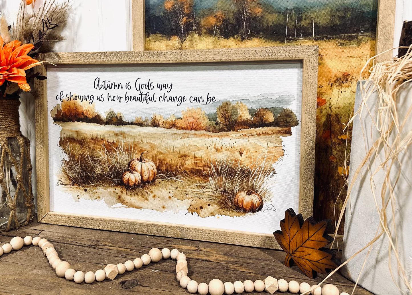 Autumn inspirational fall wall plaque Change is beautiful wood framed sign