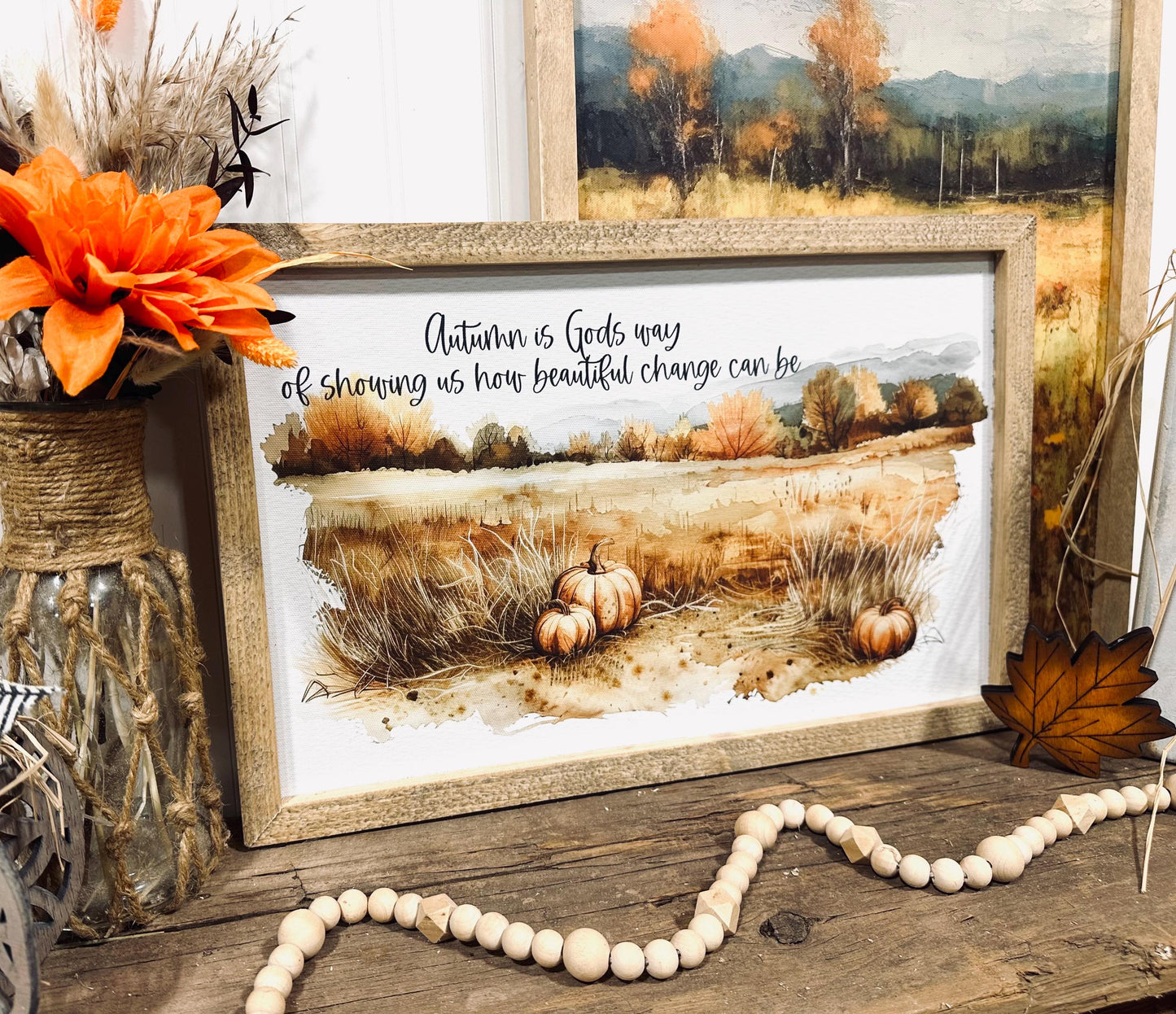 Autumn inspirational fall wall plaque Change is beautiful wood framed sign