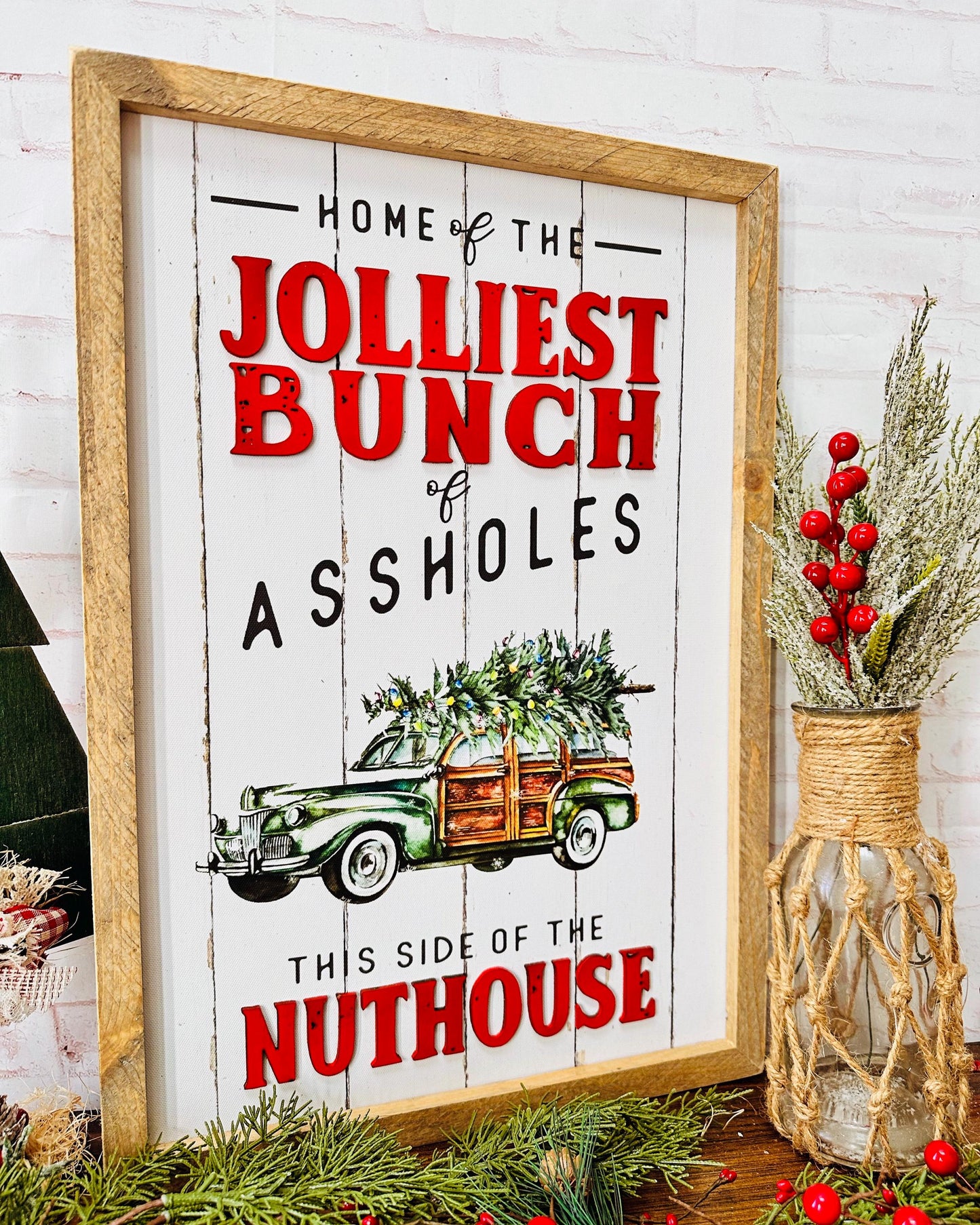 Home to the Jolliest bunch of Christmas wood sign funny Christmas wall plaque