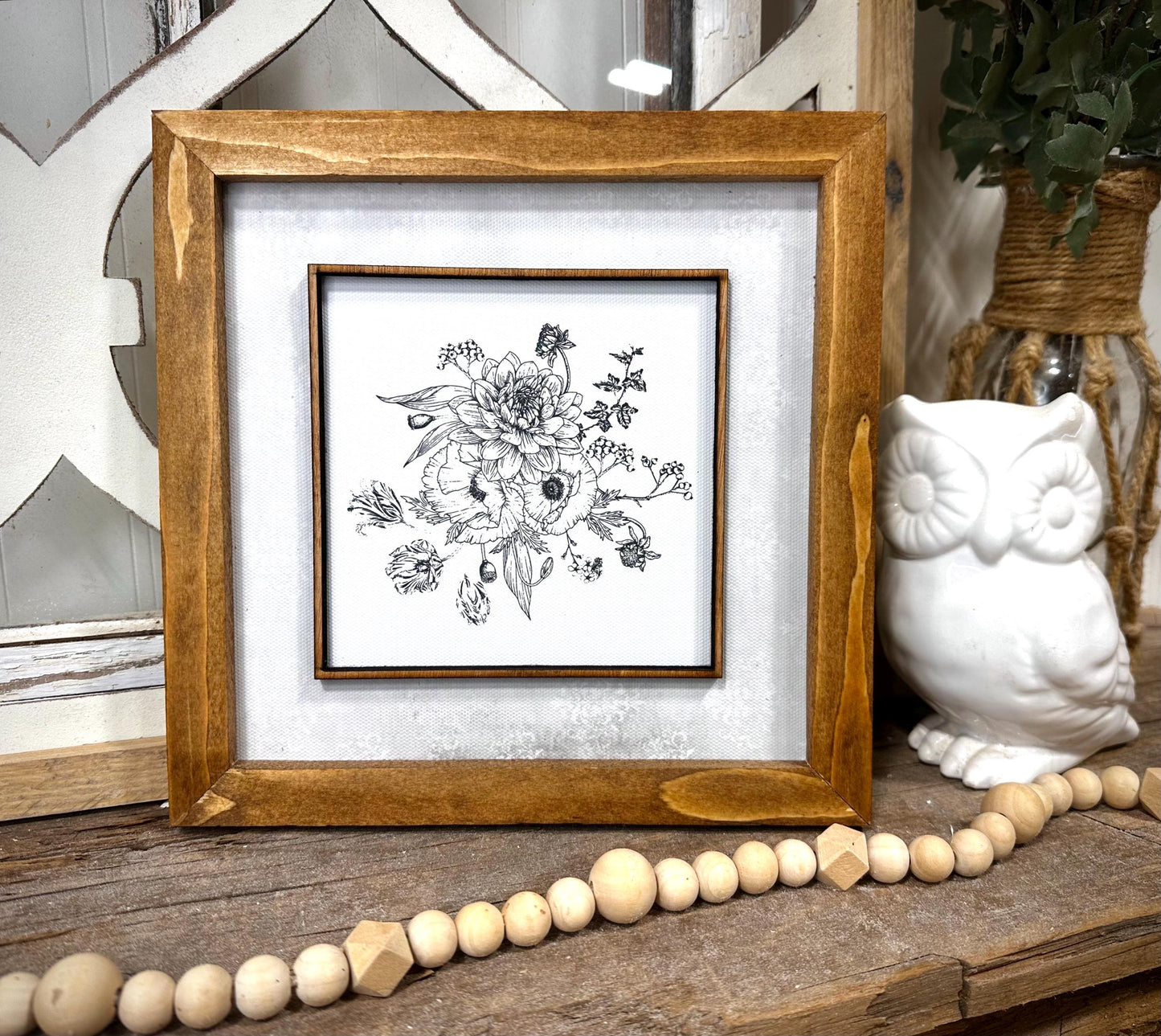Wildflower wall decor, rustic floral home decor, wood framed botanical sign