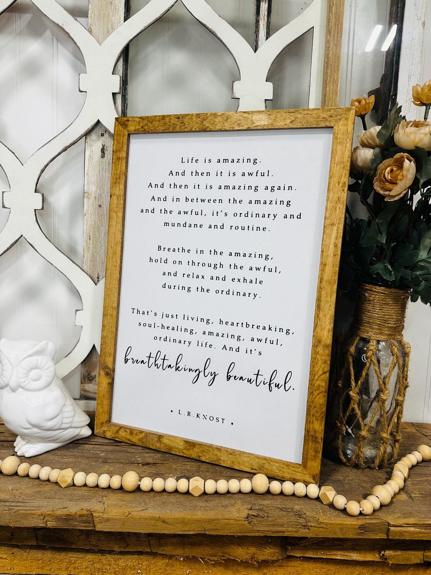 Inspirational L.R. Knost Quote, Framed Canvas Wall Art, Living Room Wall Decor