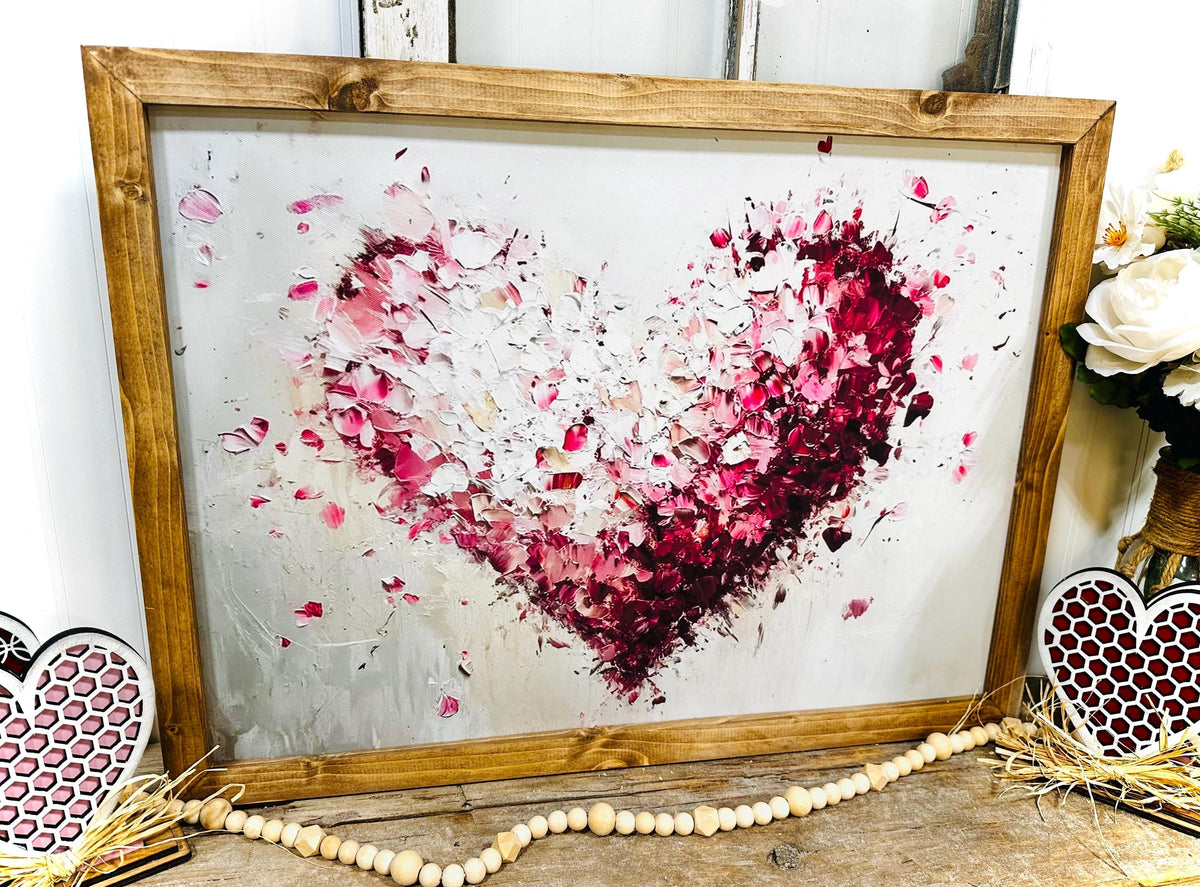 Valentines Day Farmhouse sign, heart wood framed wall art