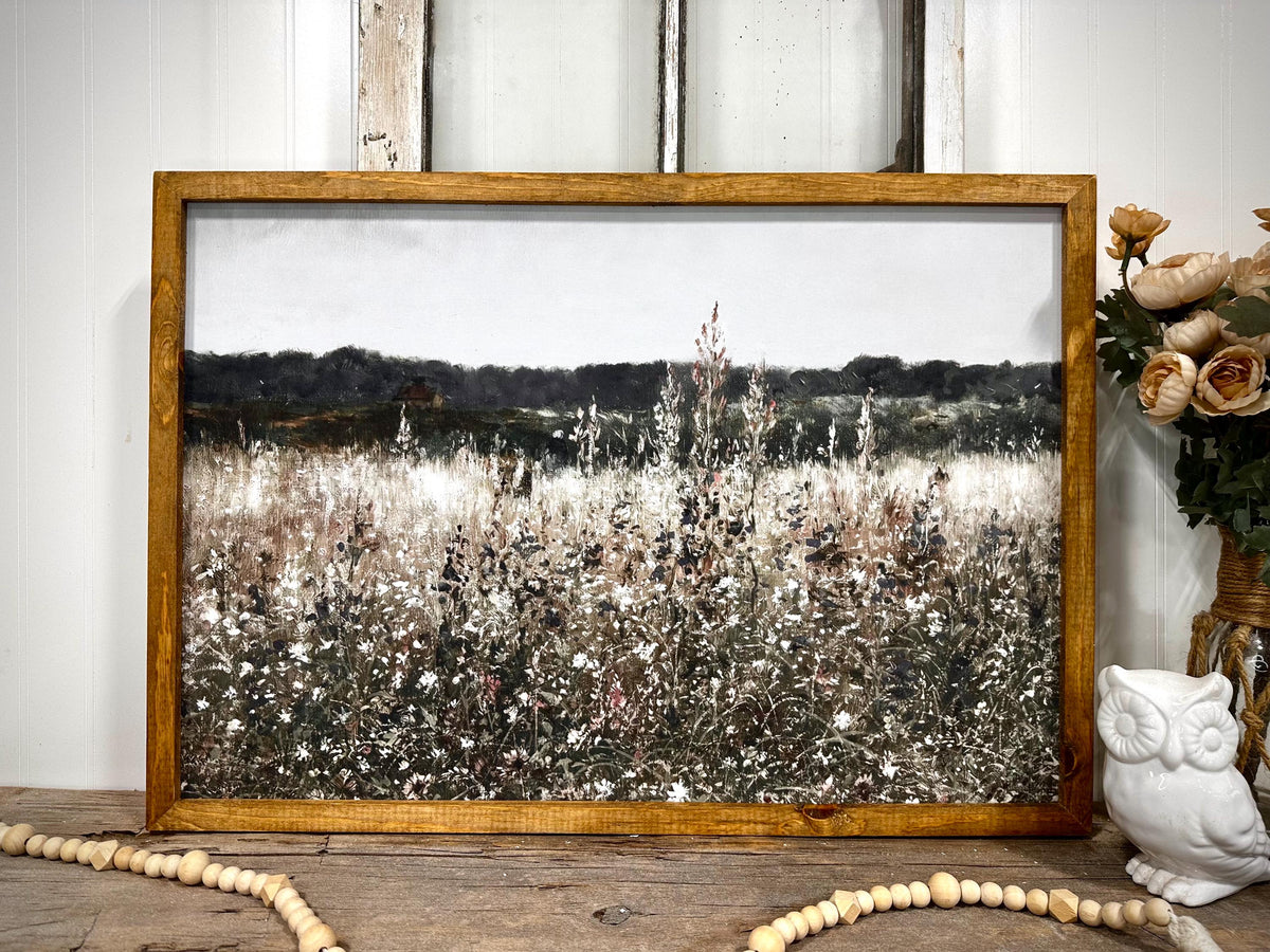 Farmhouse Wall Art Large Canvas Print Living Room Wall Decor Landscape Print Wildflower Field Tree Art Home Decor Country Wall Art Print