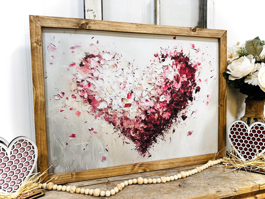 Wood Framed Rustic Heart Canvas Wall Art | Farmhouse Valentine's Decor | Romantic Textured Canvas | Love Heart Home Decor