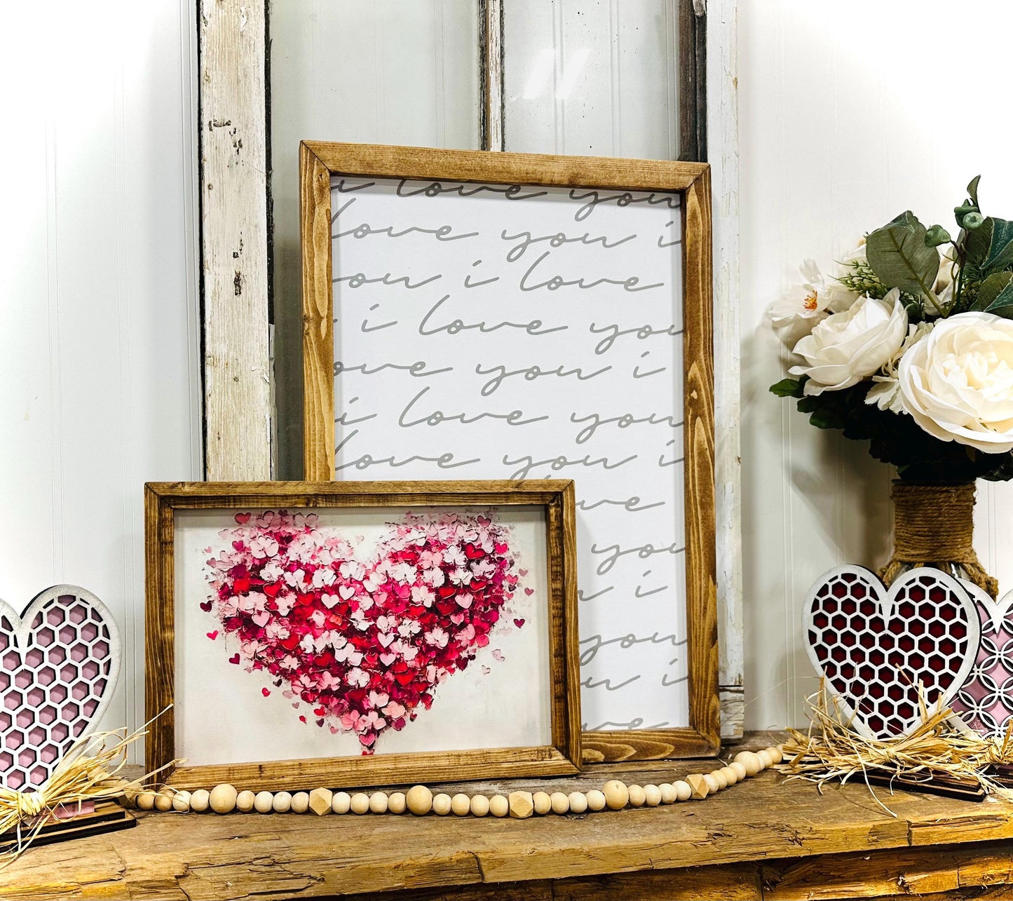 Rustic Farmhouse Valentine's Day Canvas Wall Art with textured Heart Design - Romantic Gift -