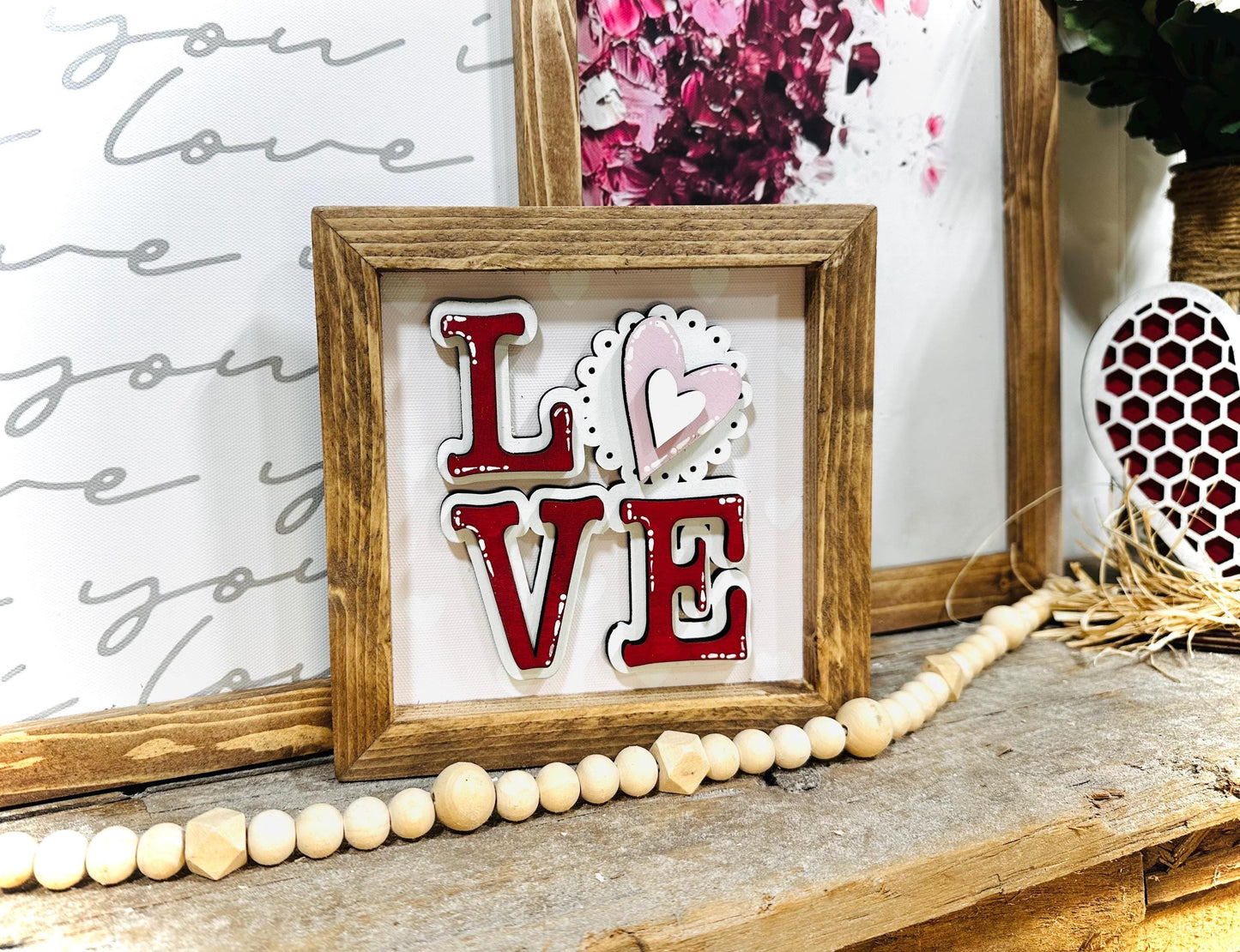 Valentines Day 3D Wood Framed Mini Sign - Tiered Tray Decor - Rustic Home Decor - Valentine Gift - Mini Sign