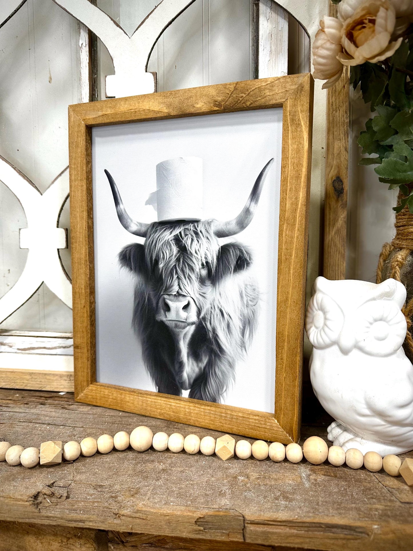 Funny Highland Cow Bathroom Art, Wood Framed Canvas Print