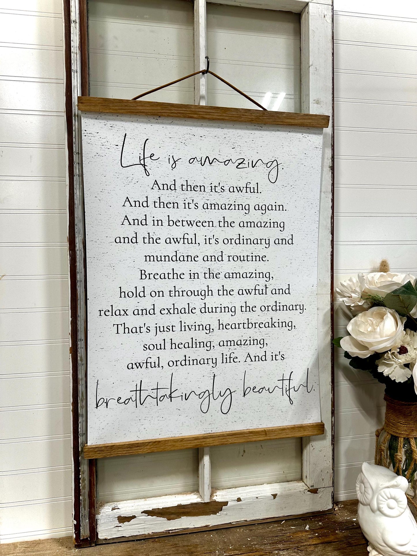 LR Knost Inspiration Quote Wood Framed Canvas Sign — Rustic Wood Framed Wall Decor, Farmhouse Style, Perfect Gift for Home or Office