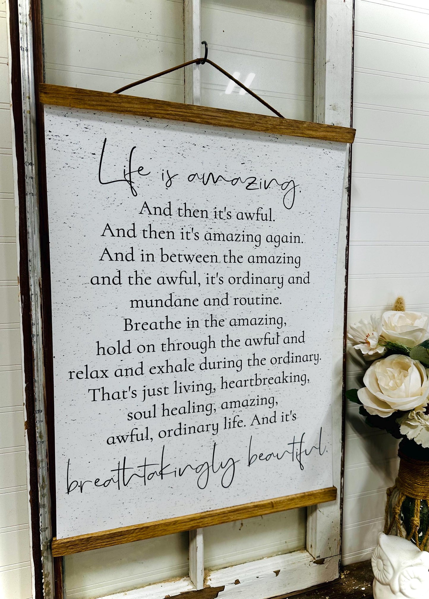 LR Knost Inspiration Quote Wood Framed Canvas Sign — Rustic Wood Framed Wall Decor, Farmhouse Style, Perfect Gift for Home or Office