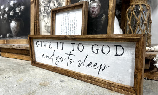 Encouraging Religious Home Decor Printed wood framed wall art Give it to God and go to sleep canvas framed sign