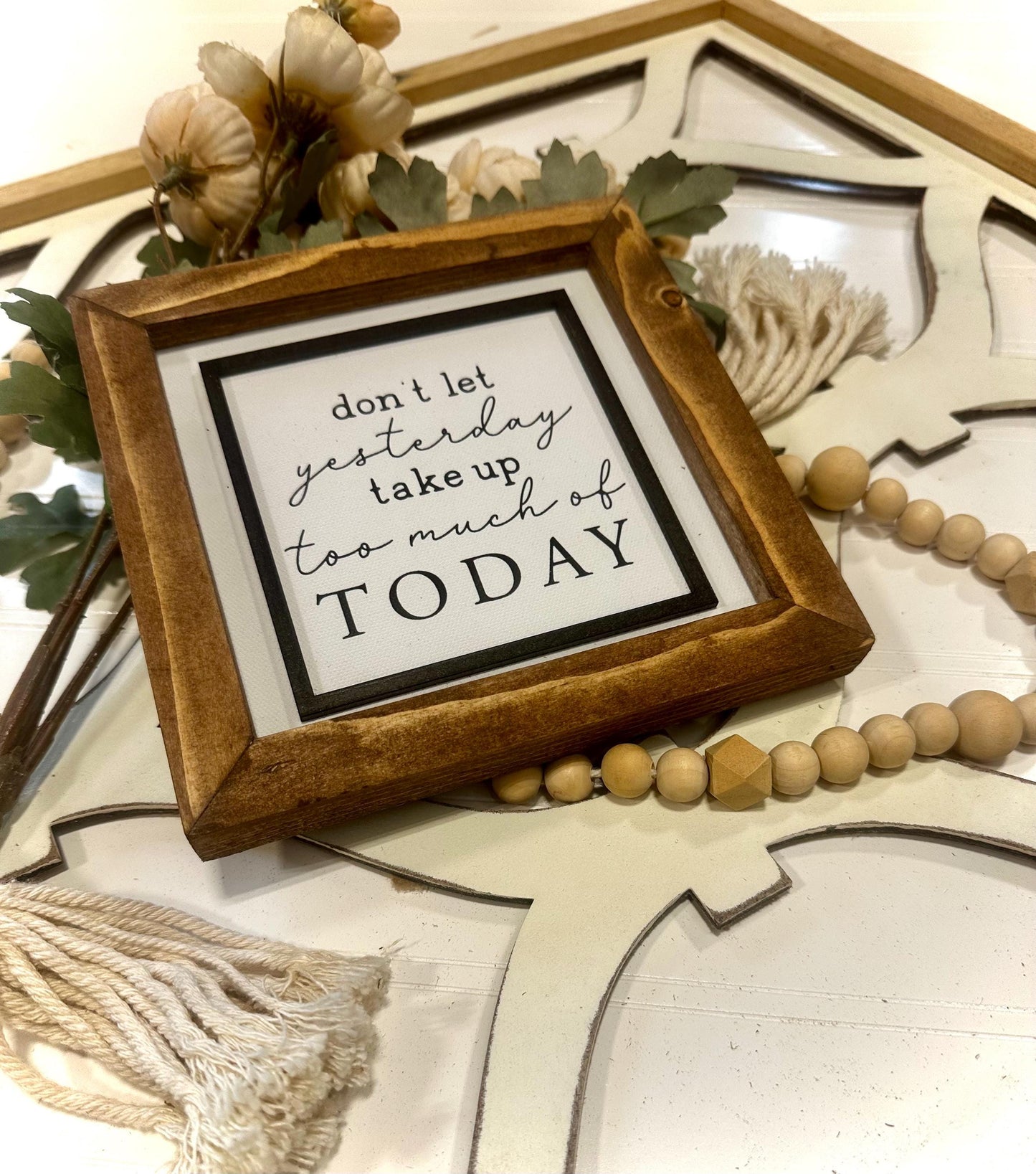 Inspirational Canvas Wall Art | Mini Farmhouse Shelf Decor | Wood Framed Sign | Rustic Home Decor | Motivational Quote Art
