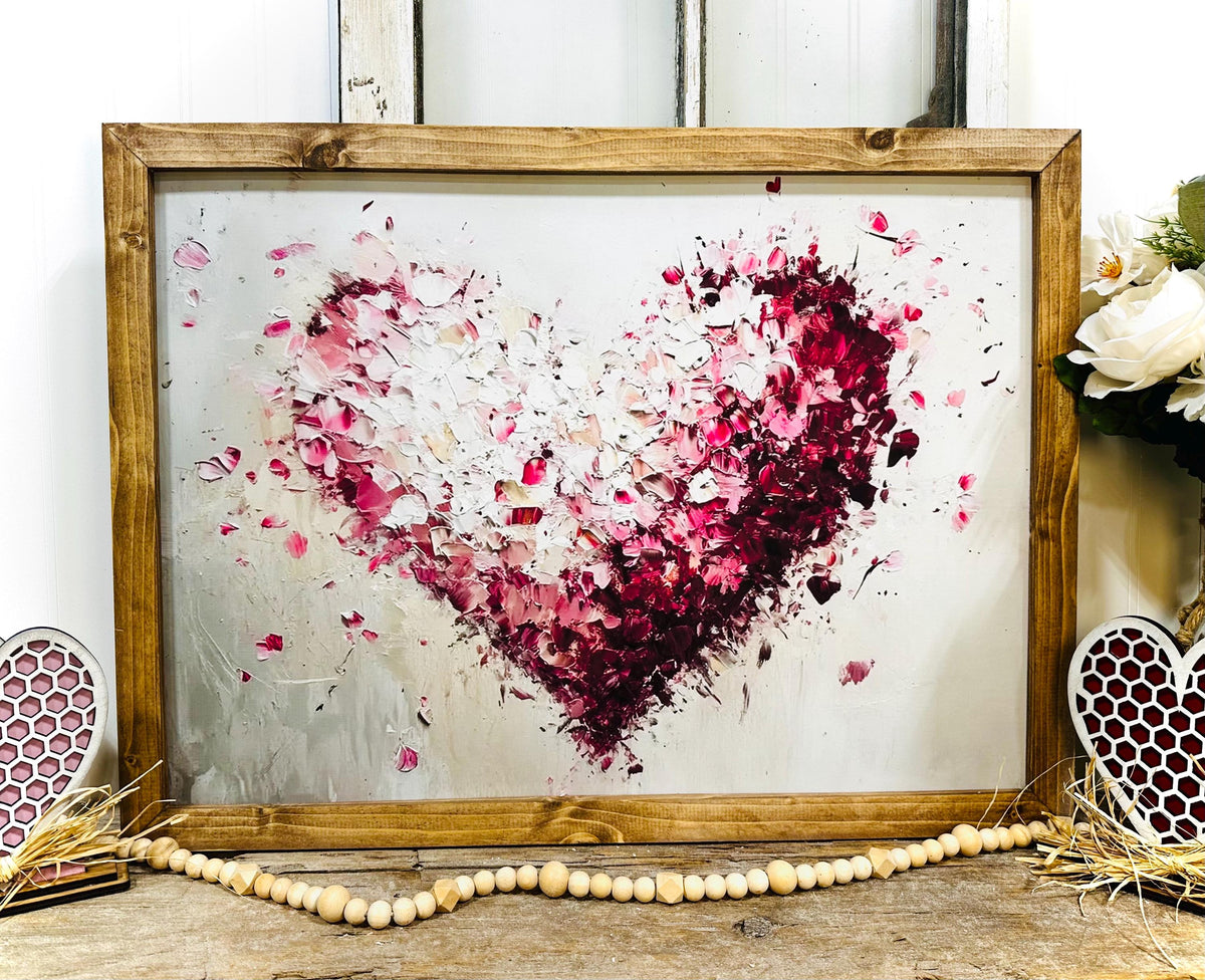 Valentines Day Farmhouse sign, heart wood framed wall art
