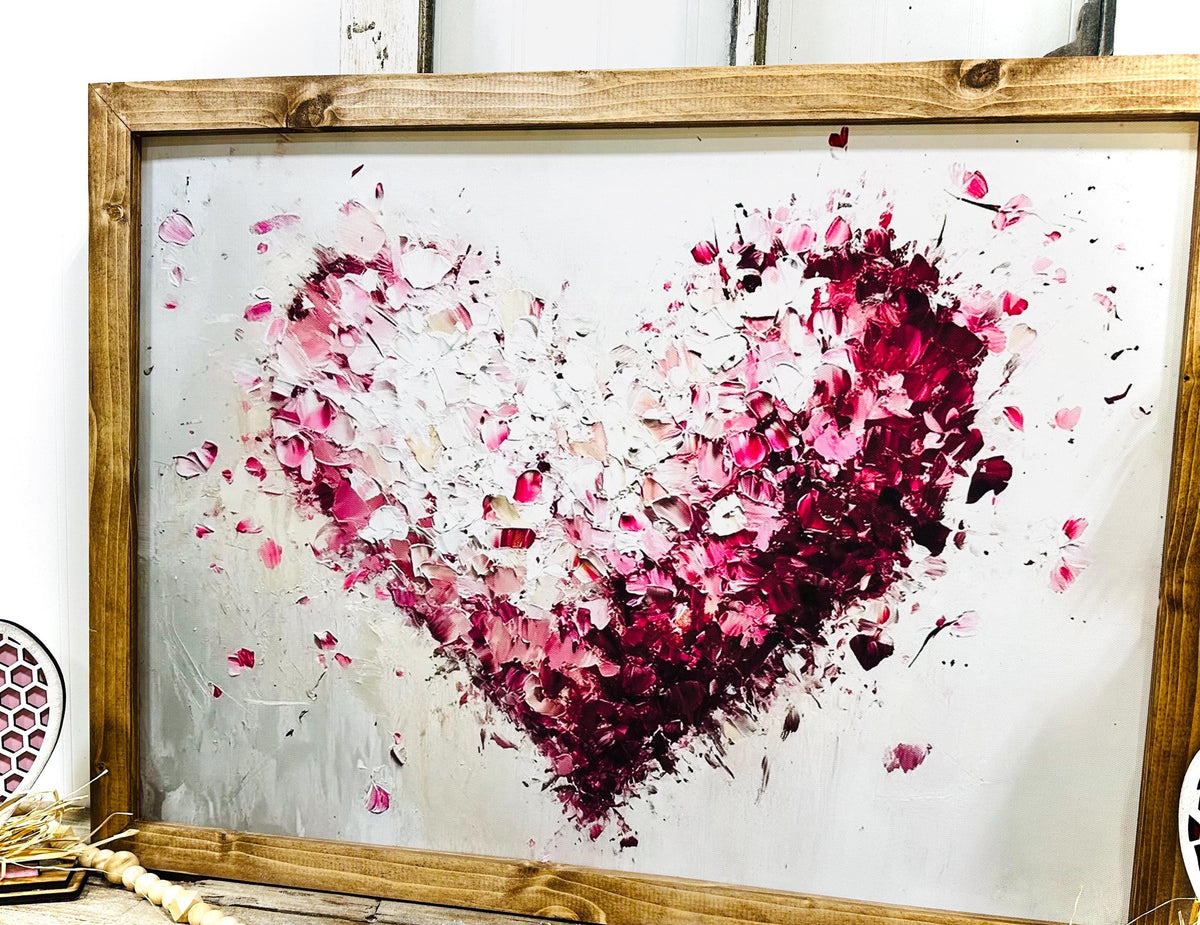 Valentines Day Farmhouse sign, heart wood framed wall art
