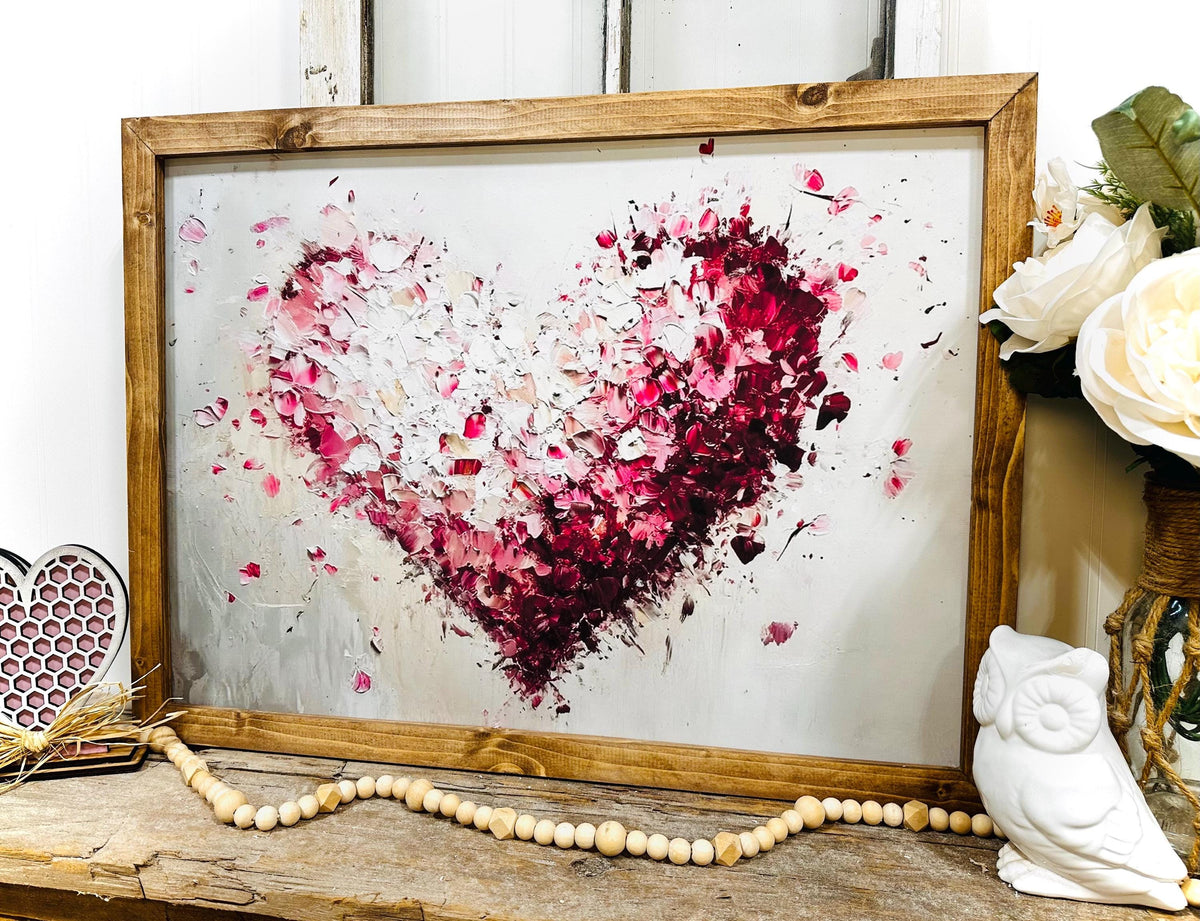 Valentines Day Farmhouse sign, heart wood framed wall art