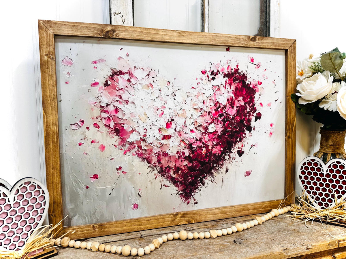 Valentines Day Farmhouse sign, heart wood framed wall art
