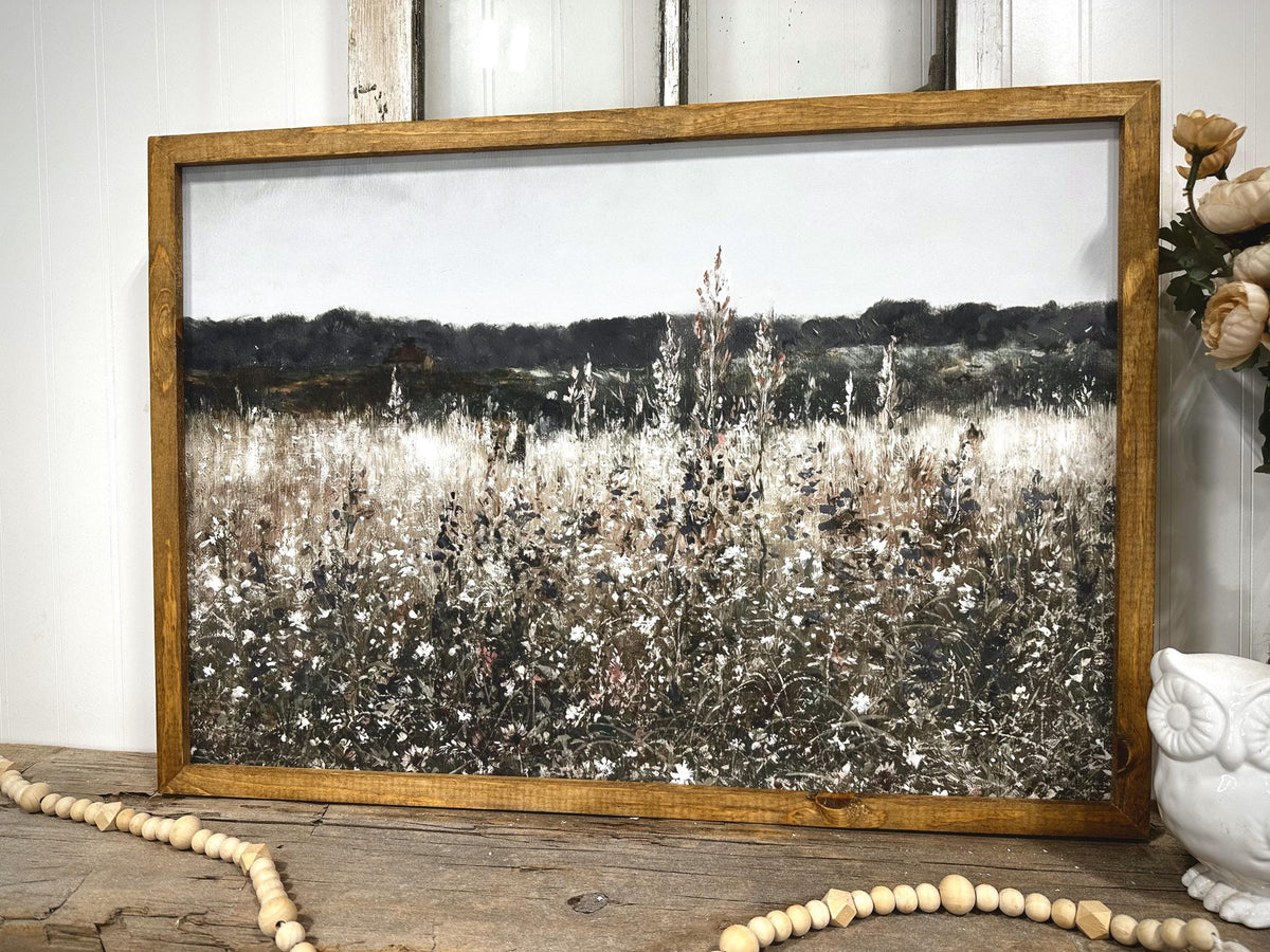 Farmhouse Wall Art Large Canvas Print Living Room Wall Decor Landscape Print Wildflower Field Tree Art Home Decor Country Wall Art Print