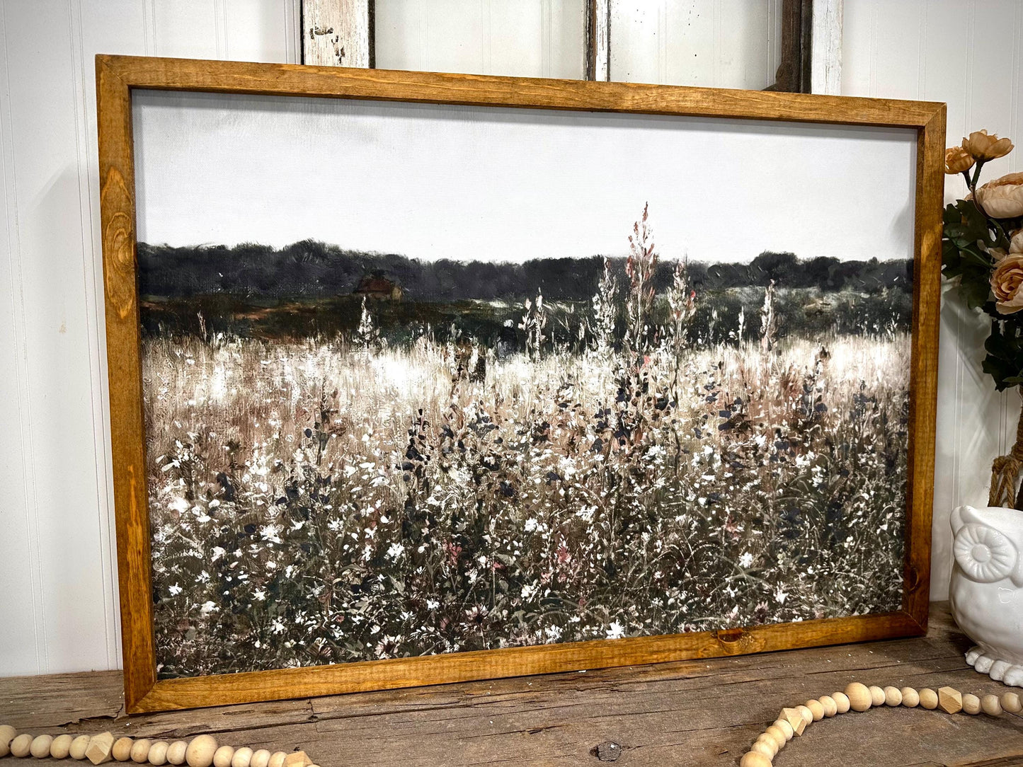 Farmhouse Wall Art Large Canvas Print Living Room Wall Decor Landscape Print Wildflower Field Tree Art Home Decor Country Wall Art Print